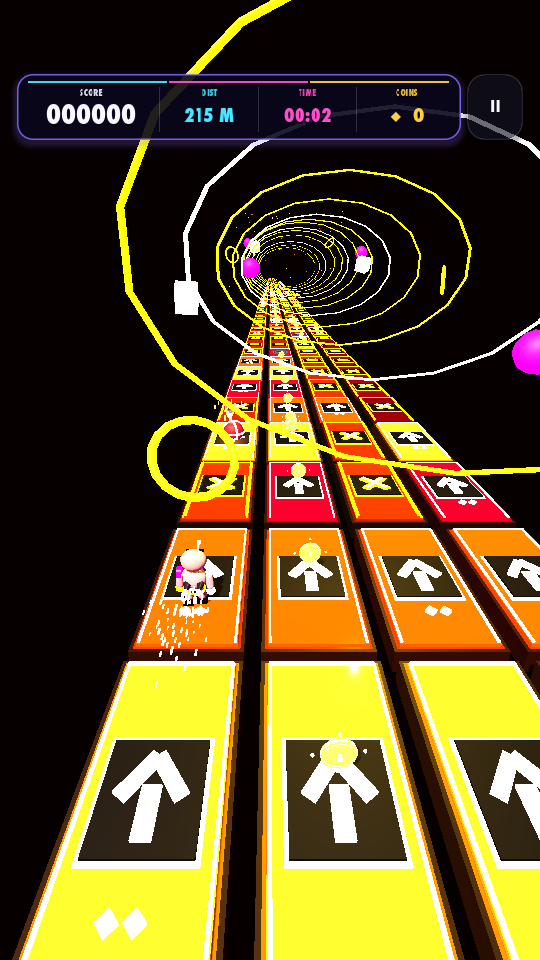 Portal Rush runner in the Blood Moon world facing five lanes of hazards, coins and pickups